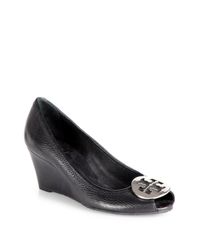 Tory Burch | Black Sally 2 Tumbled Leather Wedge Pumps | Lyst