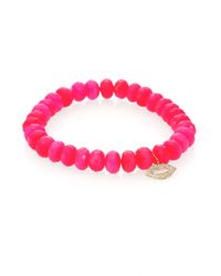 Sydney Evan | Diamond, Hot Pink Chalcedony & 14k Yellow Gold Lips Beaded Stretch Bracelet | Lyst