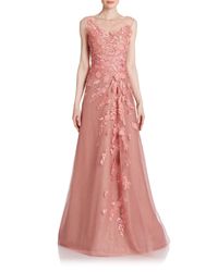 Rene Ruiz | Pink Floral-Appliqu and Eacute Tulle Gown | Lyst