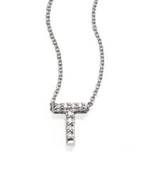 Roberto Coin | Tiny Treasures Diamond & 18k White Gold Love Letter Pendant Necklace | Lyst