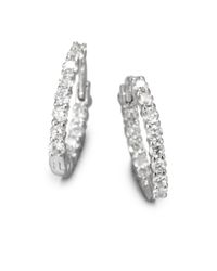 Roberto Coin | Diamond & 18k White Gold Hoop Earrings/1.5 | Lyst