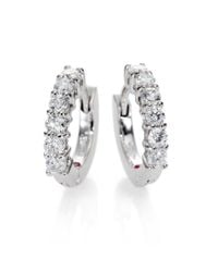 Roberto Coin | Metallic Diamond & 18k White Gold Huggie Hoop Earrings/0.5 | Lyst