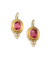 Temple St. Clair | Classic Color Pink Tourmaline, Diamond & 18k Yellow Gold Petite Oval Drop Earrings | Lyst