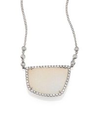 Meira T | White Druzy, Diamond & 14k White Gold Pendant Necklace | Lyst