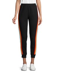 Lea & Viola Black Rainbow Side Striped Cotton Cropped Sweatpants