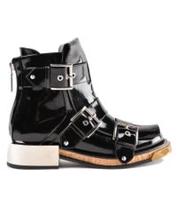 Alexander McQueen - Black Chunky Sole Leather Buckled Boots - Lyst