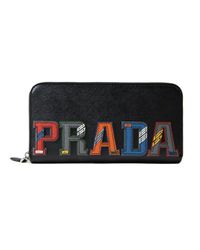 Prada - Black Saffiano Character Zip Around Wallet - Lyst