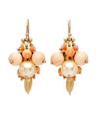Ted Muehling - Multicolor Coral And Golden Pearl Bug Cluster Earrings - Lyst
