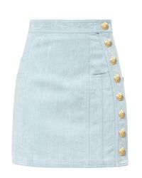 Balmain | Blue Gold Button Denim Mini Skirt | Lyst