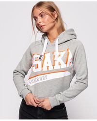 Superdry Gray Osaka Swoosh Sport Crop Hoodie