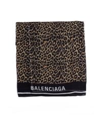 Balenciaga Black Leopard Print Logo Scarf