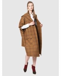 Roman - Brown Windowpane Plaid Poncho - Lyst