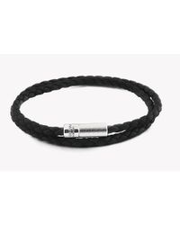 Tateossian - Double Wrap Pop Rigato Bracelet In Black Leather And Silver Clasp - Lyst