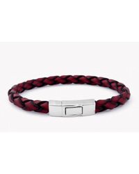 Tateossian - Single Wrap Scoubidou Red Leather Bracelet With Silver Clasp for Men - Lyst