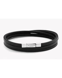 Tateossian - Triple Wrap Fettuccine Bracelet In Black Leather With Silver Clasp for Men - Lyst