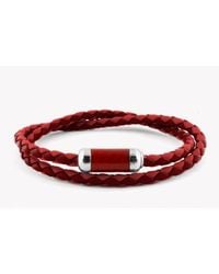 Tateossian - Montecarlo Bracelet In Red Leather With Silver And Enamel Clasp for Men - Lyst