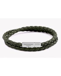 Tateossian - Double Wrap Slim Pop Bracelet In Green Leather With Silver Clasp for Men - Lyst