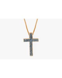 Tateossian - Multicolor Precious Cross Micro Pavé Necklace In 18k Rose Gold With 46 0.6ct Blue Sapphires - Lyst