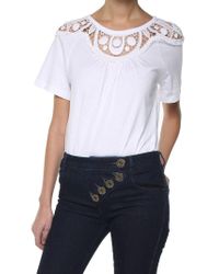Chloé White Cotton T-shirt With Crochet Lace