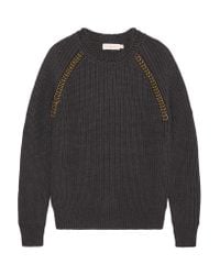 Tory Burch Gray Trudy Embellished Wool Sweater
