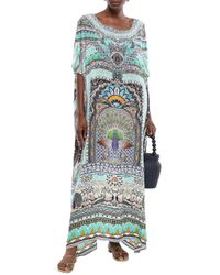 Camilla Multicolor Soul Sisters Crystal-embellished Printed Silk Crepe De Chine Coverup Mint