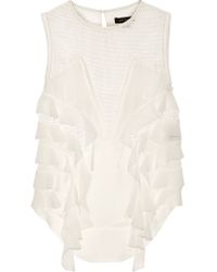 Isabel Marant White Ray Crochet-knit Cotton And Ruffled Silk Top