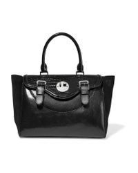 Hill & Friends Black Happy Paneled Textured-leather And Suede Tote