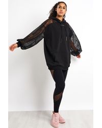Ivy Park Black Distressed Mesh Sleeve Hoodie Dress