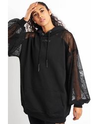 Ivy Park Black Distressed Mesh Sleeve Hoodie Dress