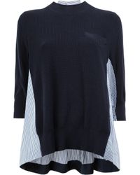 Sacai | Blue Stripe-paneled Cotton Knit Pullover | Lyst