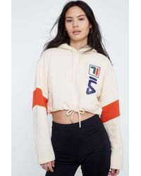 Fila White Cream Logo Crop Hoodie
