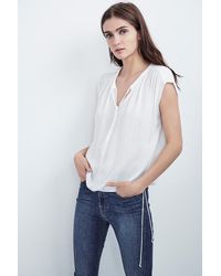 Velvet By Graham & Spencer - White Gertie Dobby Challis Drawstring Top - Lyst