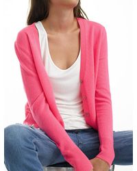 White + Warren - Pink Essential Cashmere V Neck Cardigan - Lyst