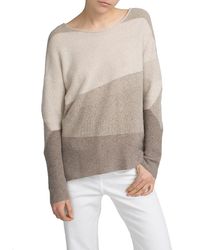 White + Warren - Gray Cashmere Intarsia Open Crewneck - Lyst