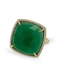 Anne Sisteron - 14kt Yellow Gold Green Agate Diamond Triplet Cushion Cut Cocktail Ring - Lyst