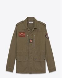 Saint Laurent - Natural Military Parka With Indian Patch In Khaki Gabardine for Men - Lyst