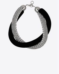 Saint Laurent - Smoking Twisted Choker In Black Velvet And Crystals - Lyst