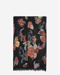 Saint Laurent - Black Love Scarf In Multicolor Floral And Serpent Print - Lyst