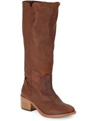 Dolce Vita Cognac Leather Jada Stacked Heel Moccasin Boots in Brown ...