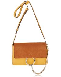 Chlo Faye Small Suede And Leather Shoulder Bag in Beige (SILVER ...