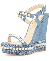 Christian louboutin White \u0026amp; Blue Cataclou Wedge Sandals in Blue ...  