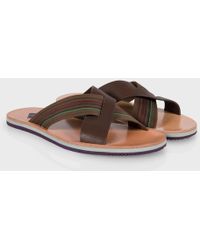 Paul Smith | Men's Dark Brown Leather 'kohoutek' Sandals With Fabric Webbing | Lyst