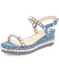 Christian louboutin Cataclou Studded Denim Espadrille Wedge ...  