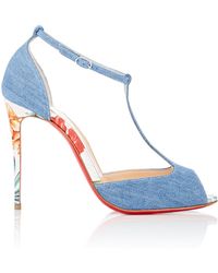 Christian louboutin Senora Printed T-Bar Denim Pumps in Blue (BLUE ...