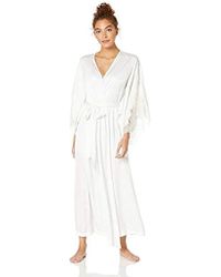 Natori Solid Satin Wrap With Lace - White