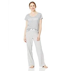Tommy Hilfiger Top And Logo Pant Lounge Bottom Pajama Set Pj - Gray