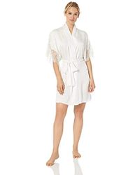 Natori Solid Satin Wrap With Lace - White