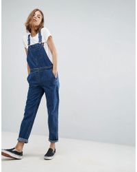 ASOS Jeanslatzhose in Stonewash-Blau