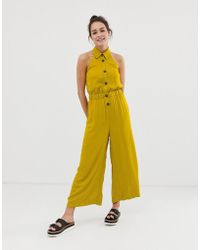 ASOS Jumpsuit mit Hosenrock, Kragen und Knopfleiste - Gelb