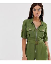 Boohoo Tuta corta multitasche kaki verde